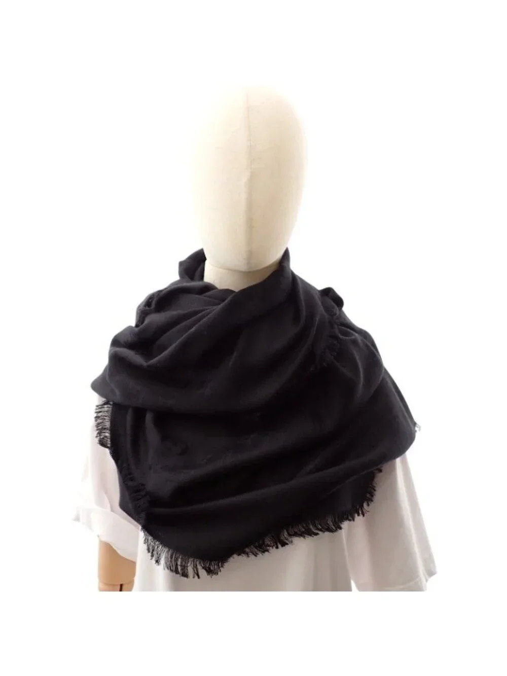 Louis Vuitton Shawl Monogram Wool Silk Black Scarf